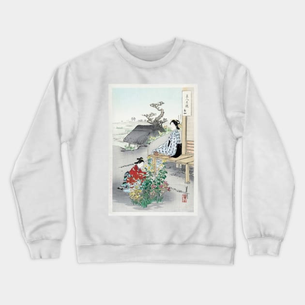 Caring for the Chrysanthemums by Ogata Gekko Crewneck Sweatshirt by Oldetimemercan